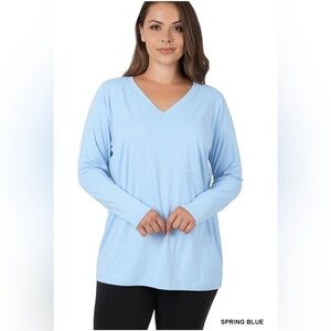 New!Plus Size Spring Blue PLUS BRUSHED  MICROFIBER FRONT POCKET TOP Size …